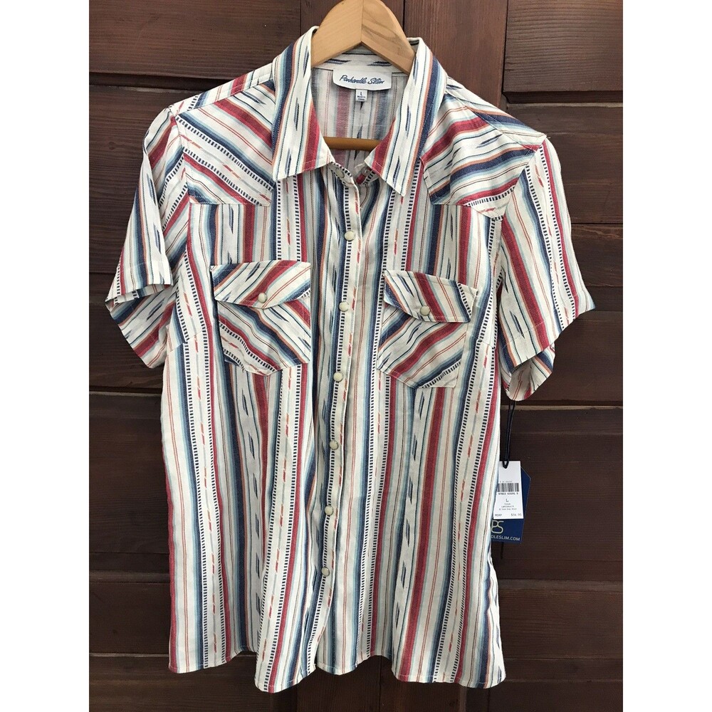 NWT Panhandle Slim Southwestern Cowgirl Aztec Print Snap Button Shirt Women's L